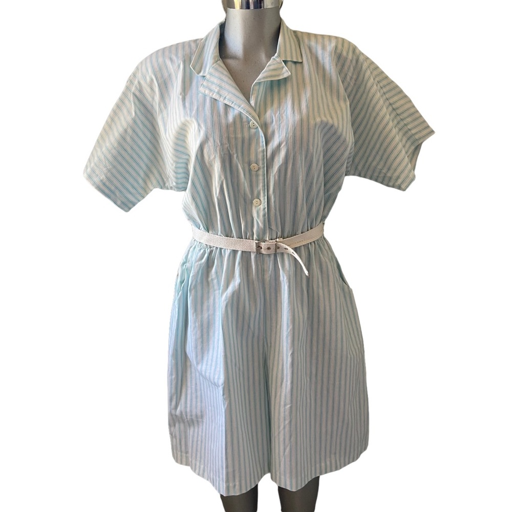 Vintage Romper Shorts Jumpsuit Modest Striped Blue/White Nautical Pockets Retro